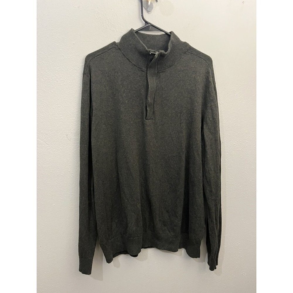 Banana Republic Sweater Men XL Military Green Premium Luxe Yarn Knitted 1/4 Zip
